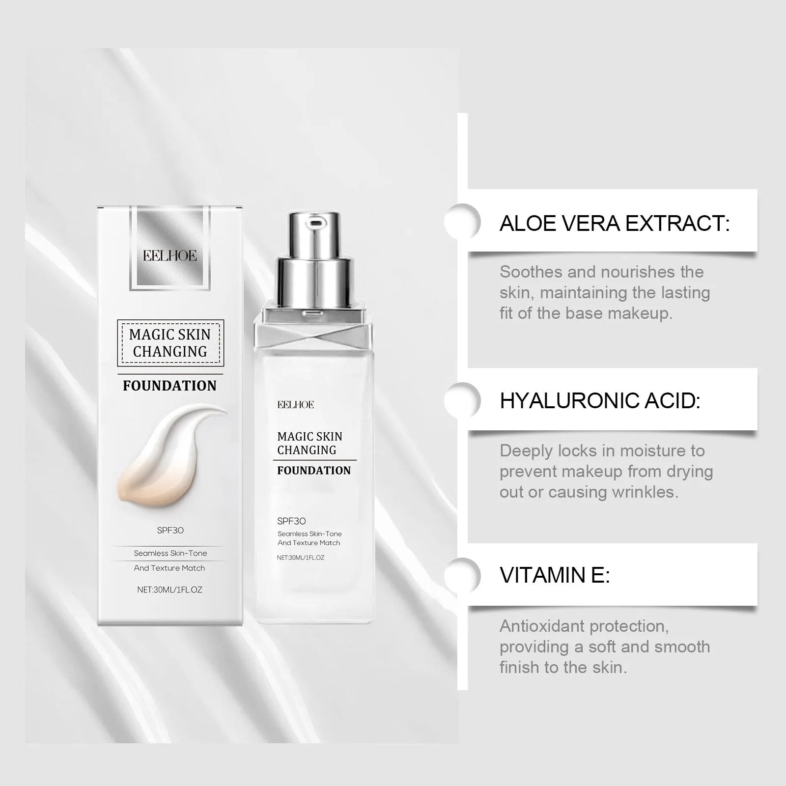 Color Changing Foundation Liquid Waterproof Oil Control Matte Brightening Face High Coverage Base Makeup Foundation 30Ml