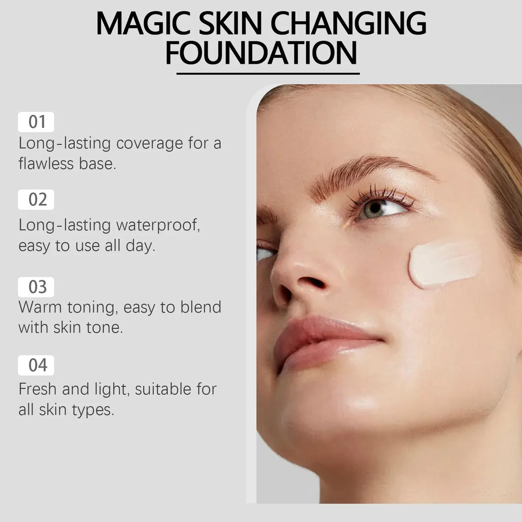 Color Changing Foundation Liquid Waterproof Oil Control Matte Brightening Face High Coverage Base Makeup Foundation 30Ml