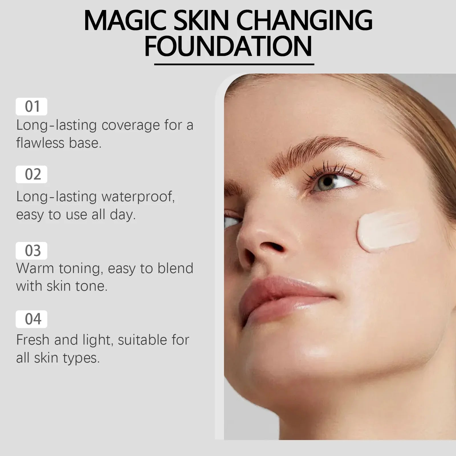 Color Changing Foundation Liquid Waterproof Oil Control Matte Brightening Face High Coverage Base Makeup Foundation 30Ml